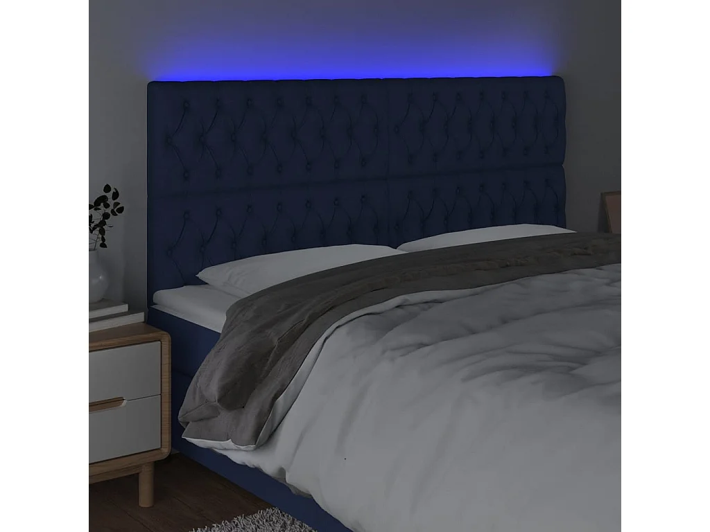 Tête de Lit | Panneau de tête pour lit Moderne à LED Bleu 180x7x118/128 cm Tissu