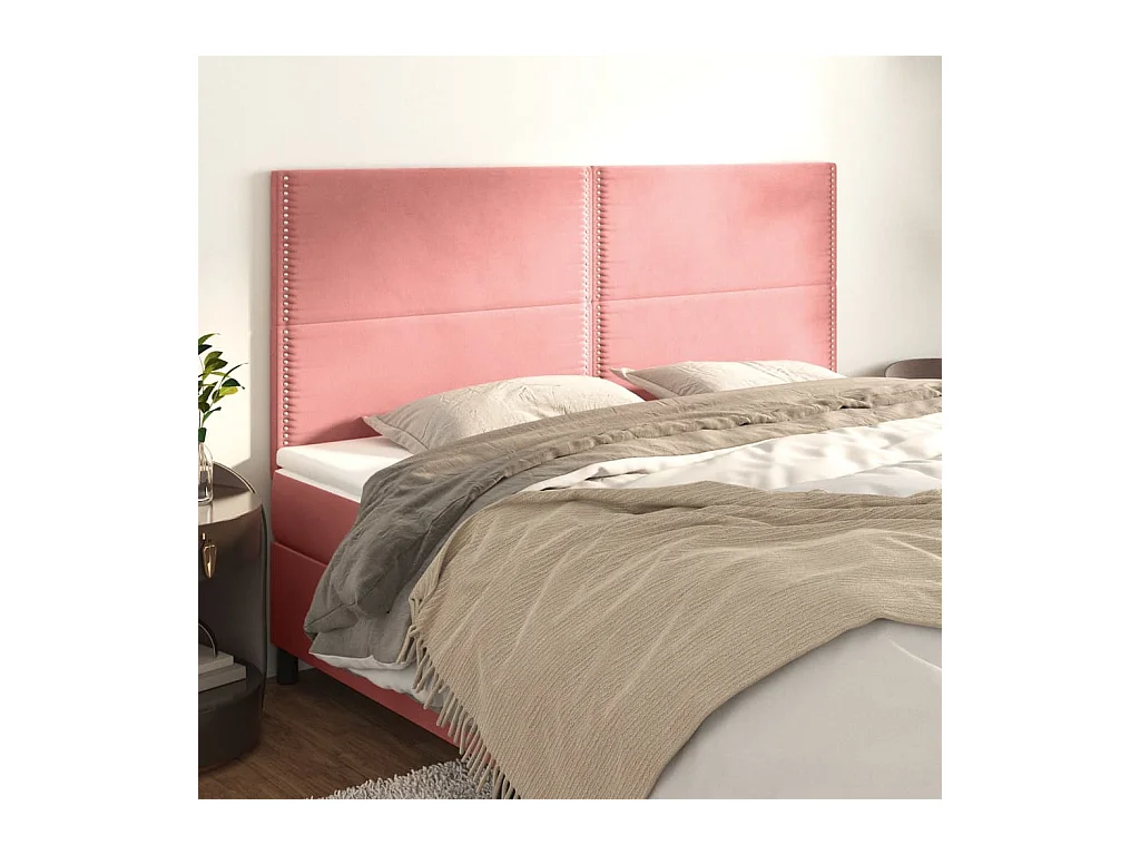 Cabeceros | Cabezal de cama | Mueble de cabecero 4 unidades de terciopelo rosa 80x5x78/88 cm