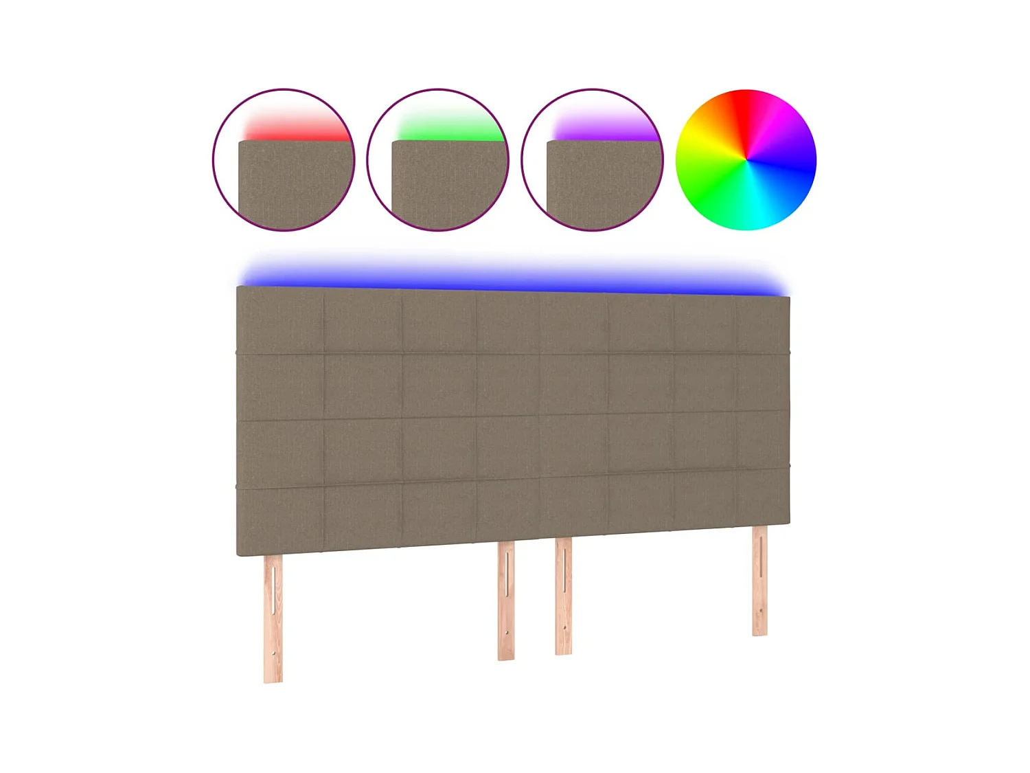 Cabecero | Cabezal de Cama | Mueble cabecero con luces LED tela gris taupe 180x5x118/128 cm