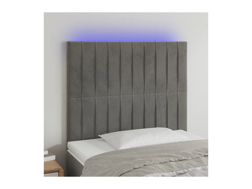 Cabecero | Cabezal de Cama | Mueble cabecero con luces LED terciopelo gris claro 80x5x118/128 cm
