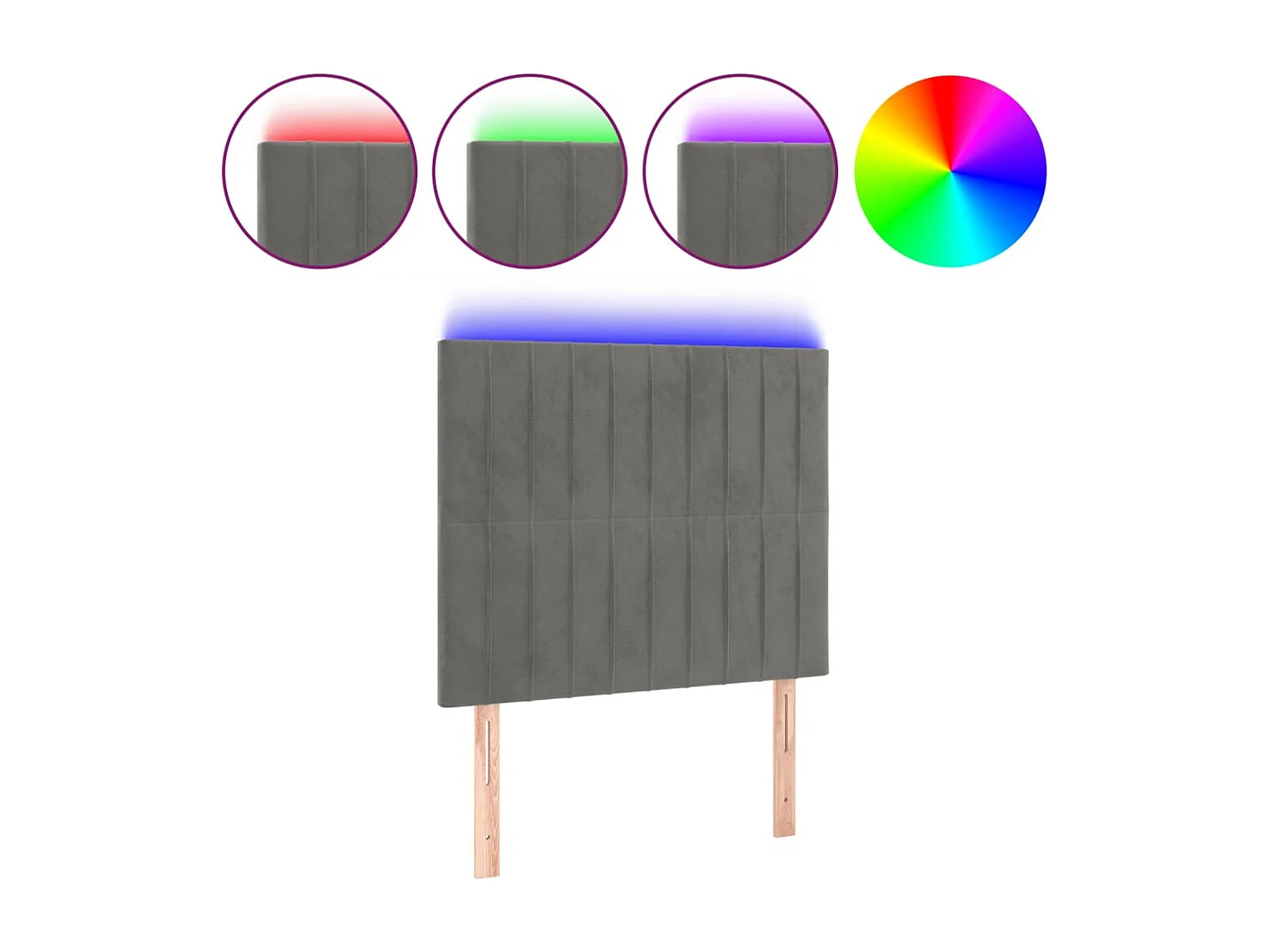 Hoofdbord | Hoofdeinde LED 80x5x118/128 cm fluweel lichtgrijs