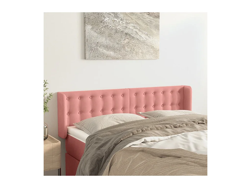 Tête de Lit | Panneau de tête pour lit Moderne avec oreilles Rose 147x16x78/88 cm Velours