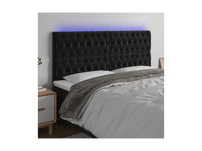 Cabecero | Cabezal de Cama | Mueble cabecero con luces LED terciopelo negro 200x7x118/128 cm