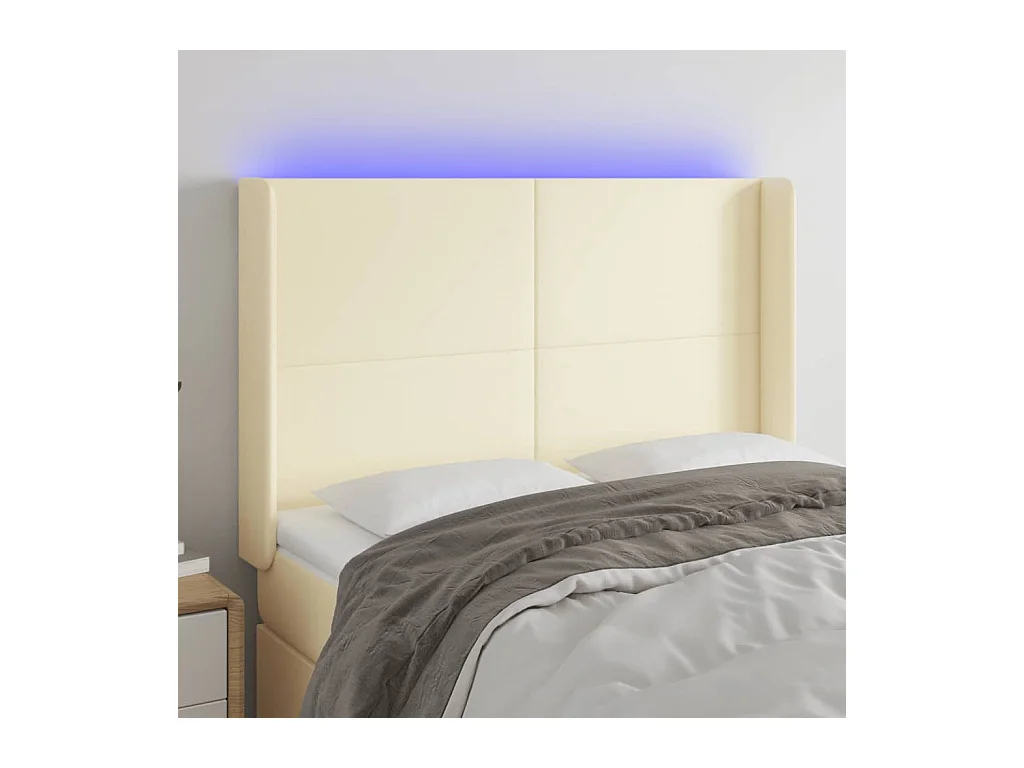 Tête de Lit | Panneau de tête pour lit Moderne à LED Crème 147x16x118/128 cm Similicuir