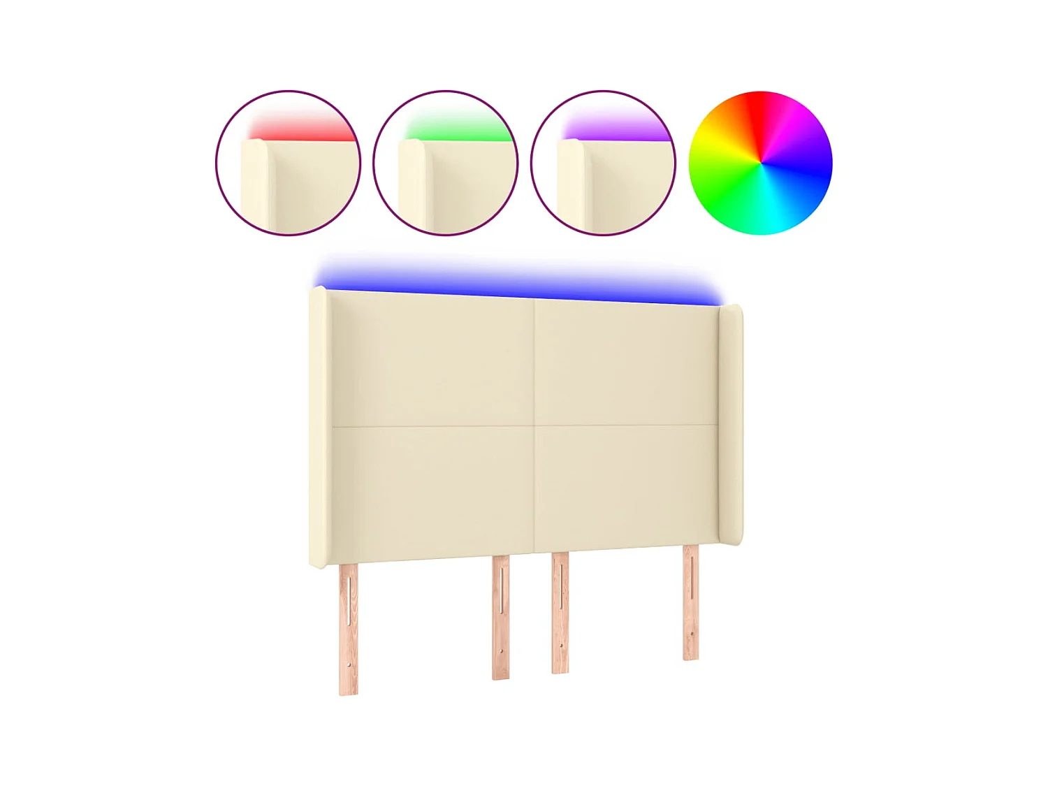 Tête de Lit | Panneau de tête pour lit Moderne à LED Crème 147x16x118/128 cm Similicuir