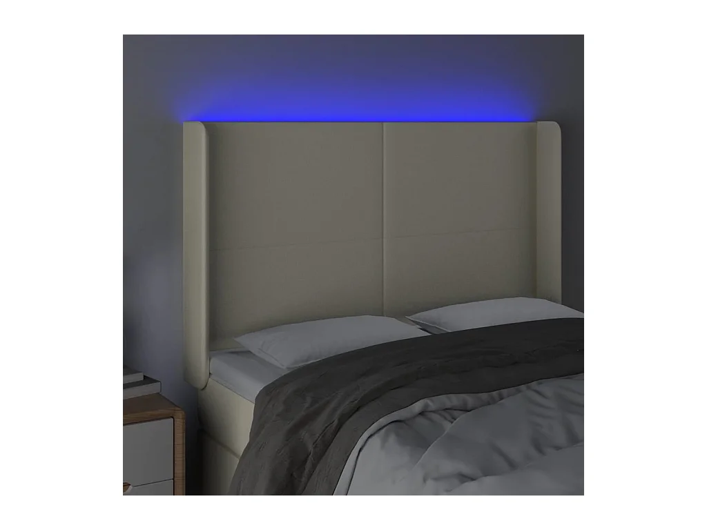 Tête de Lit | Panneau de tête pour lit Moderne à LED Crème 147x16x118/128 cm Similicuir