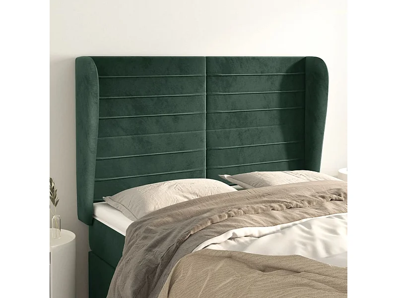 Tête de Lit | Panneau de tête pour lit Moderne avec oreilles Vert foncé 147x23x118/128 cm Velours