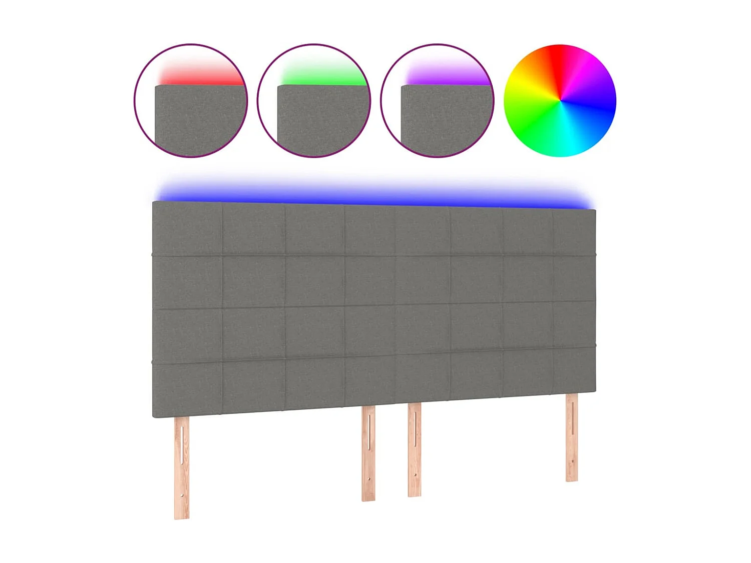 Hoofdbord | Hoofdeinde LED 180x5x118/128 cm stof donkergrijs