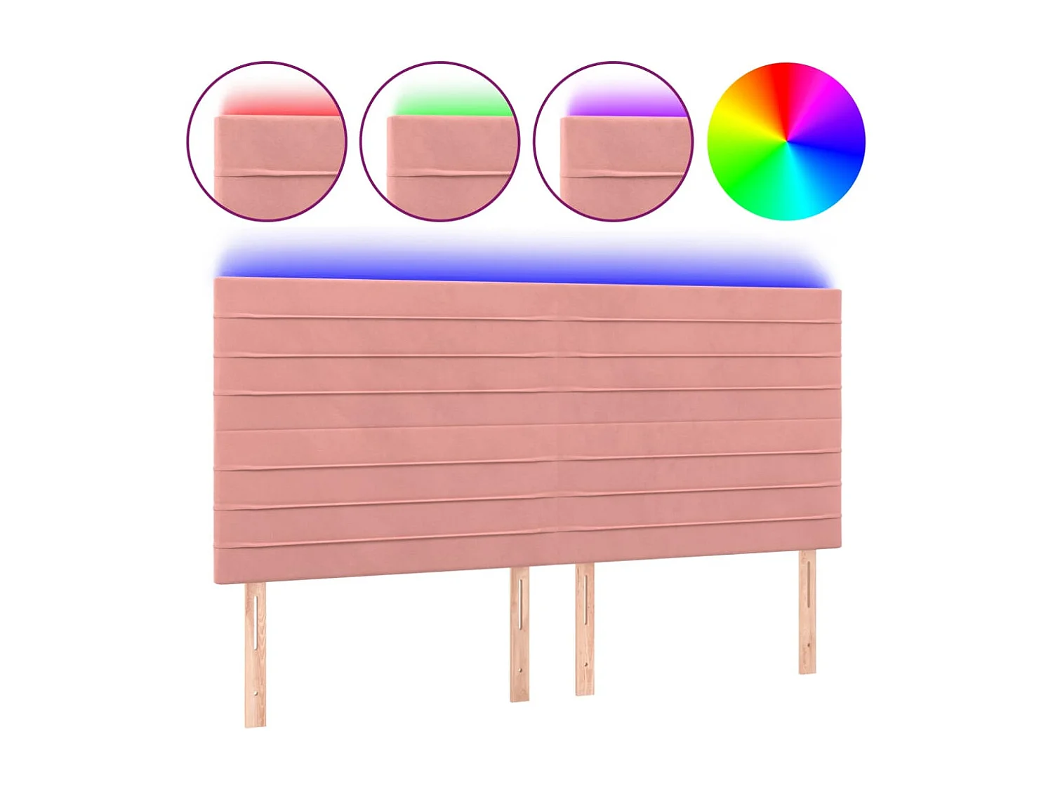 Tête de Lit | Panneau de tête pour lit Moderne à LED Rose 160x5x118/128 cm Velours