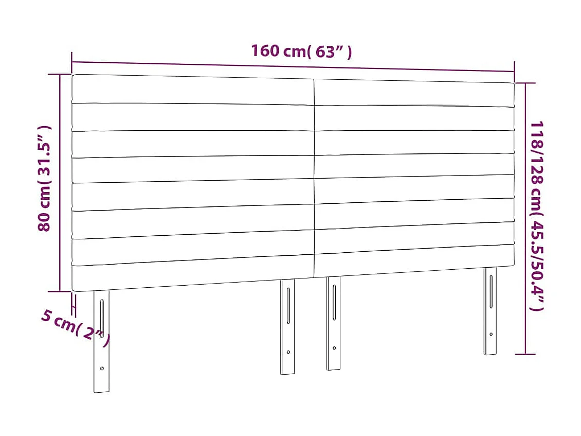 Tête de Lit | Panneau de tête pour lit Moderne à LED Rose 160x5x118/128 cm Velours