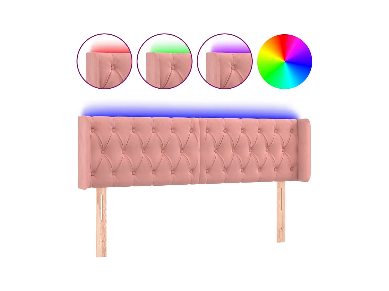 Cabecero | Cabezal de Cama | Mueble cabecero con LED de terciopelo rosa 147x16x78/88 cm