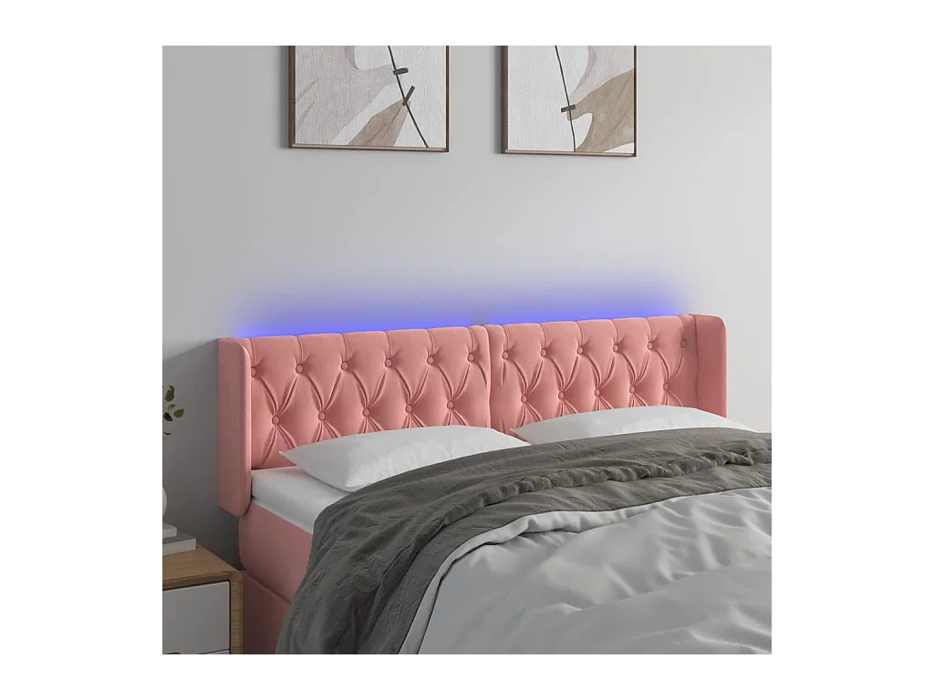 Tête de Lit | Panneau de tête pour lit Moderne à LED Rose 147x16x78/88 cm Velours