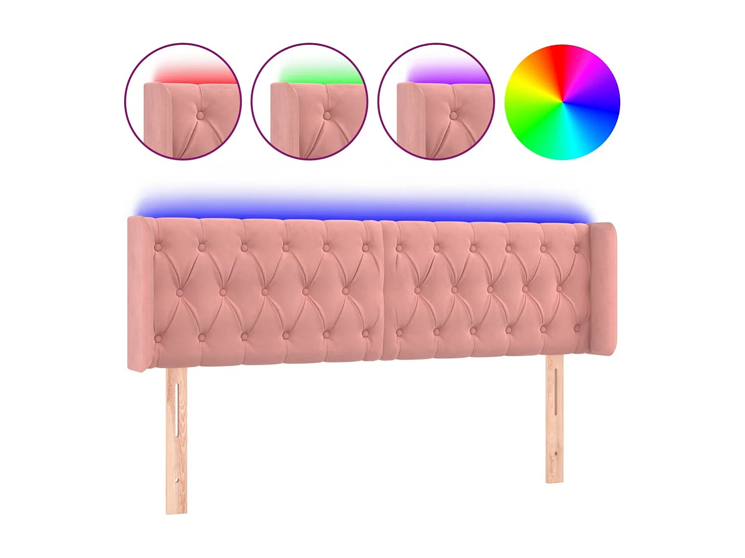 Tête de Lit | Panneau de tête pour lit Moderne à LED Rose 147x16x78/88 cm Velours
