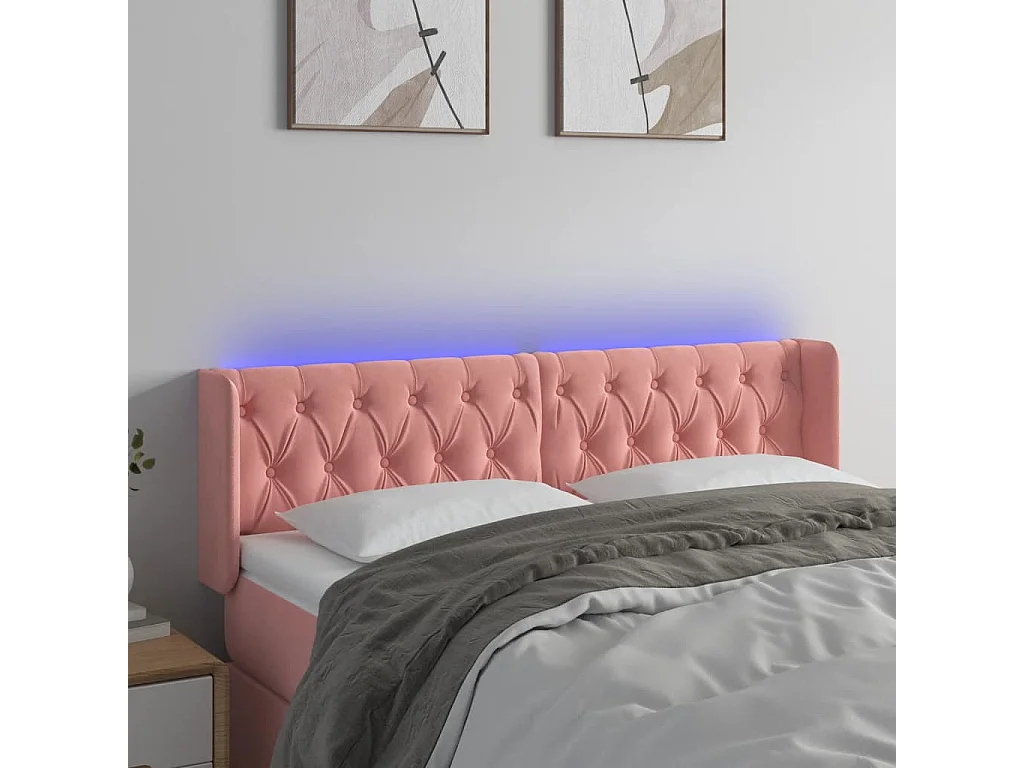 Hoofdbord | Hoofdeinde LED 147x16x78/88 cm fluweel roze