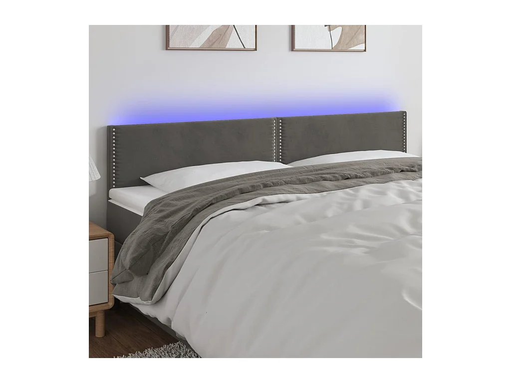 Cabecero | Cabezal de Cama | Mueble cabecero con LED de terciopelo gris oscuro 180x5x78/88 cm