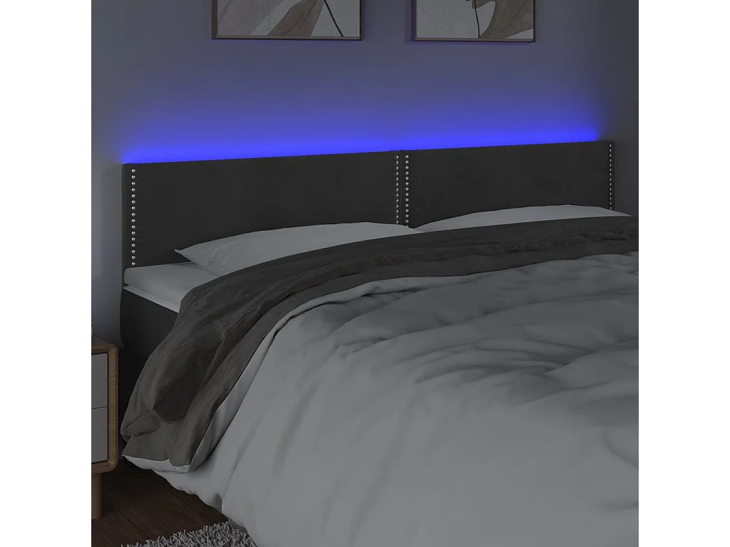 Cabecero | Cabezal de Cama | Mueble cabecero con LED de terciopelo gris oscuro 180x5x78/88 cm