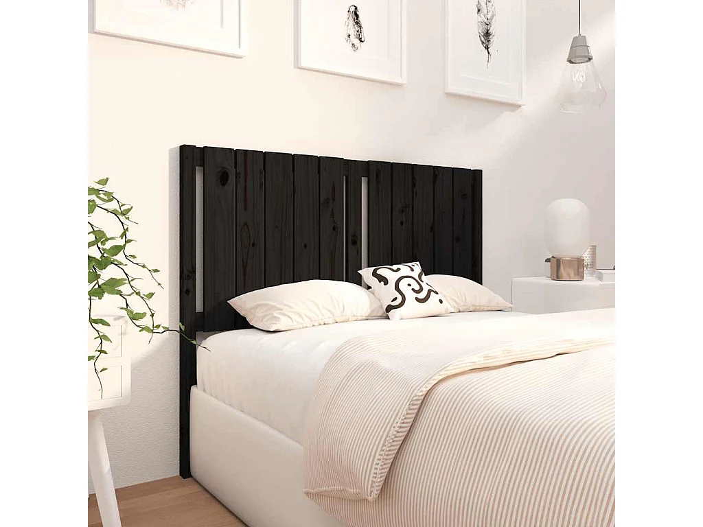 Cabecero de Cama | Cabezal de cama | Mueble de cabecero madera maciza de pino negro 125,5x4x100 cm