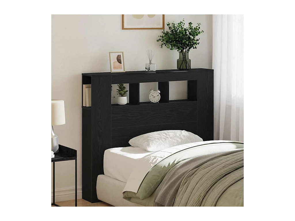 Tête de Lit | Panneau de tête pour lit Moderne LED avec étagère Chêne noir 120 x 18.5 x 103.5 cm
