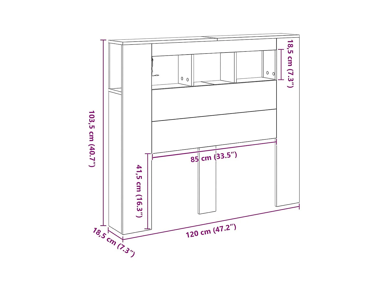 Tête de Lit | Panneau de tête pour lit Moderne LED avec étagère Chêne noir 120 x 18.5 x 103.5 cm