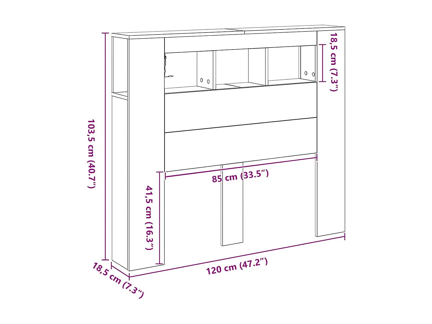 Tête de Lit | Panneau de tête pour lit Moderne LED avec étagère Chêne noir 120 x 18.5 x 103.5 cm