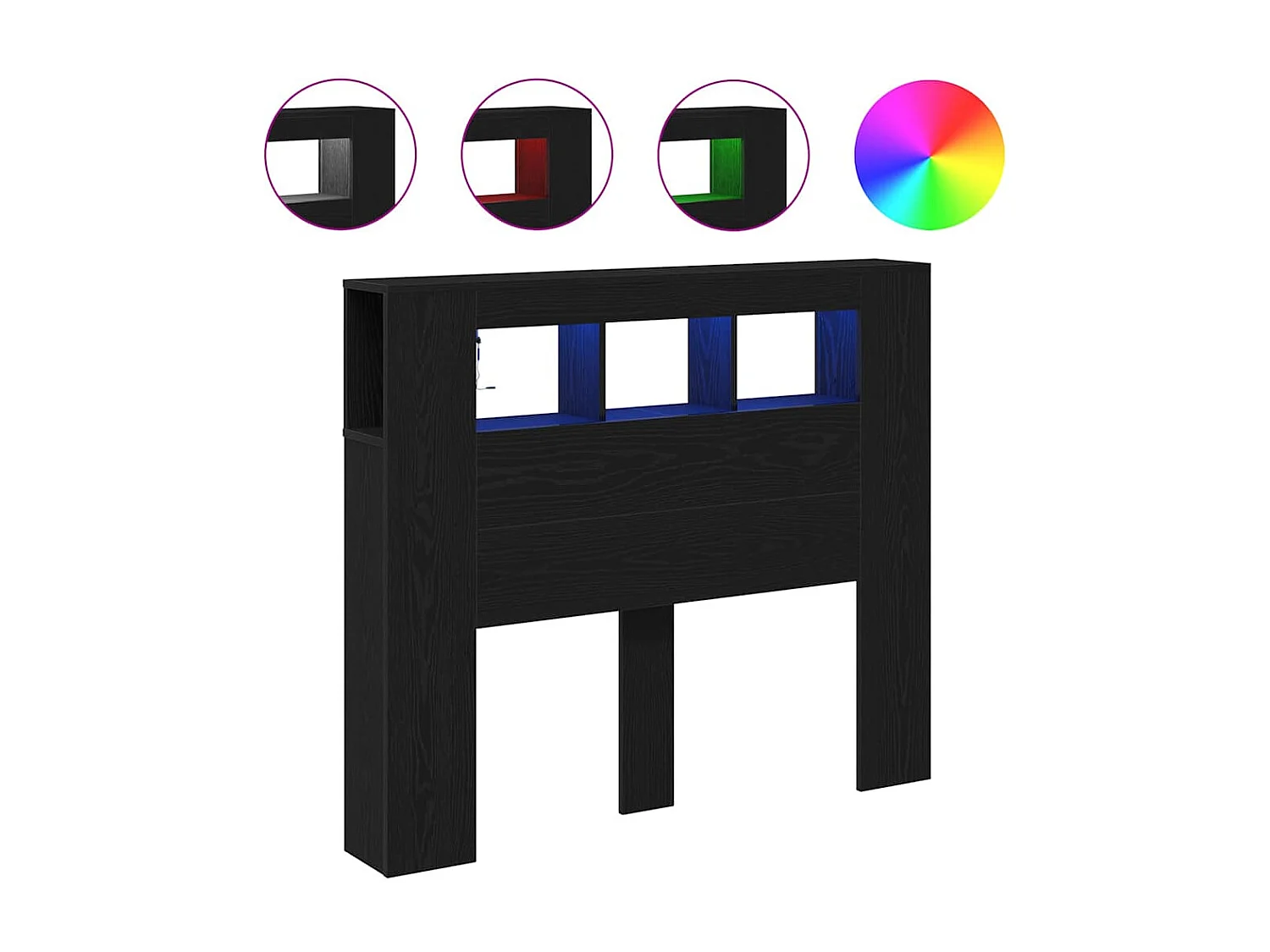 Tête de Lit | Panneau de tête pour lit Moderne LED avec étagère Chêne noir 120 x 18.5 x 103.5 cm