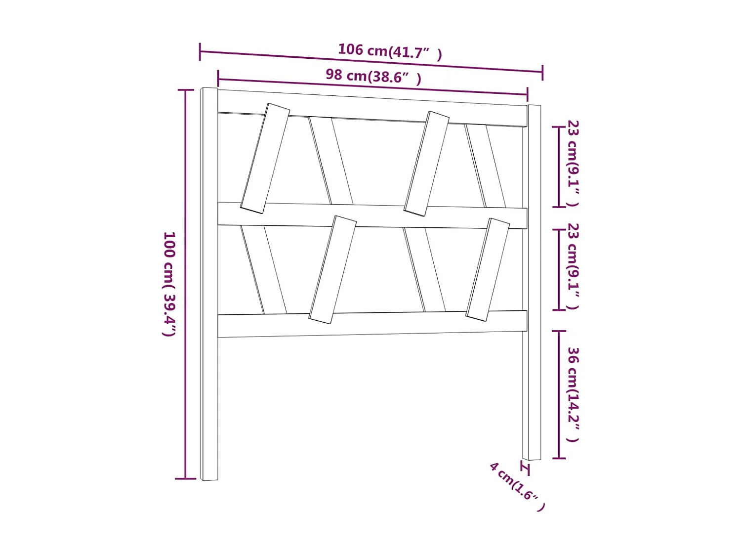 Hoofdbord | Hoofdeinde 106x4x100 cm massief grenenhout grijs