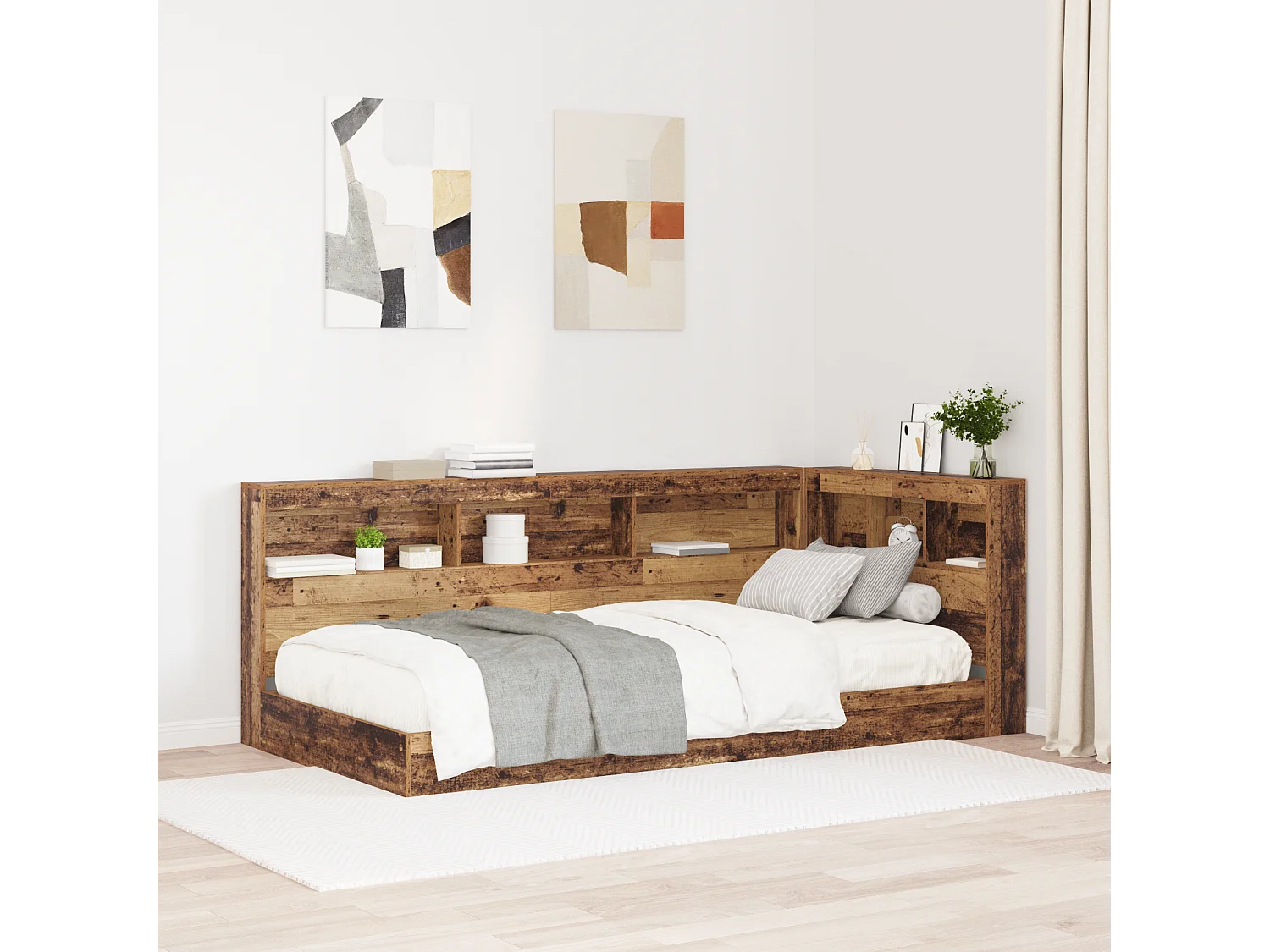 Tête de Lit de rangement | Panneau de tête pour lit Bois ancien 100 cm Bois d'ingénierie