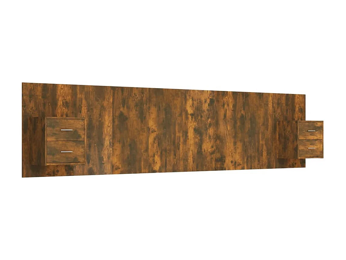 Mueble cabecero | Cabezal de cama | Cabecero de cama y mesitas madera contrachapada roble ahumado