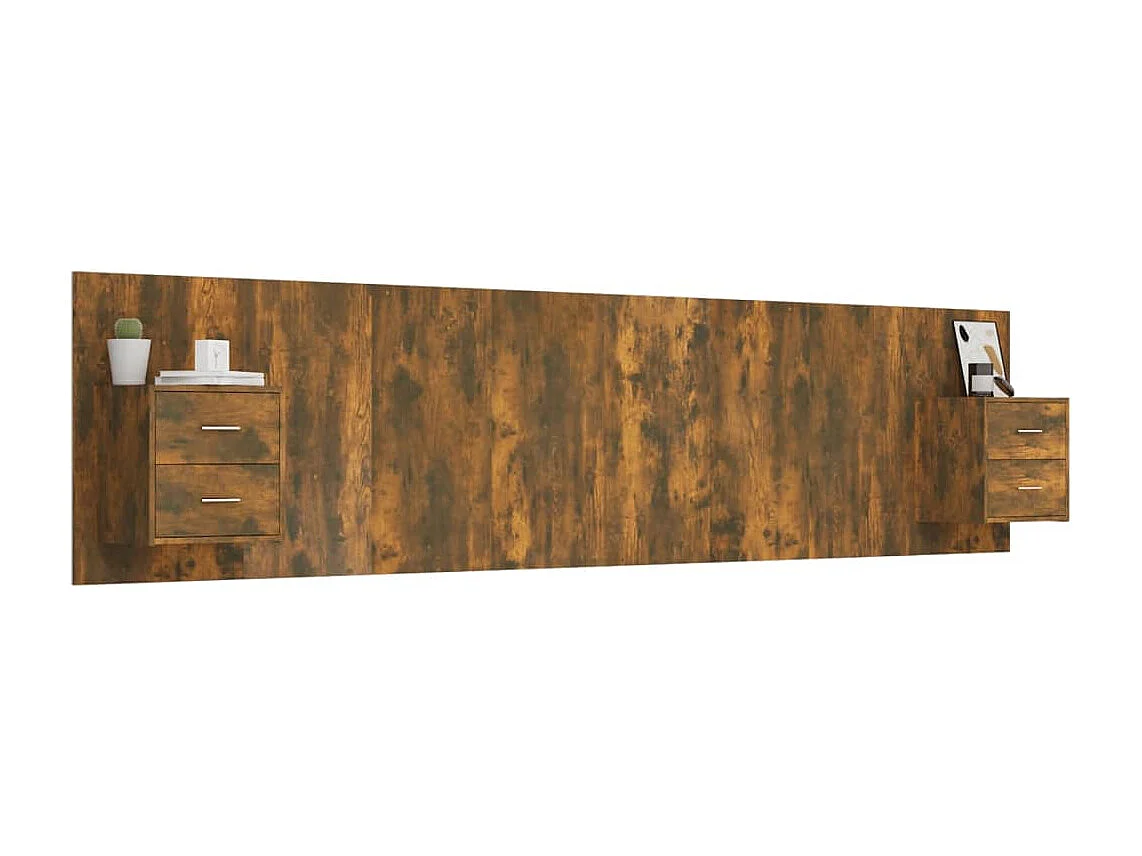 Mueble cabecero | Cabezal de cama | Cabecero de cama y mesitas madera contrachapada roble ahumado