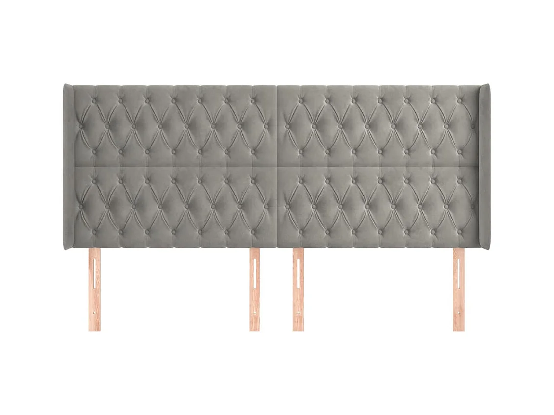 Cabecero | Cabezal de Cama | Mueble cabecero con orejas de terciopelo gris claro 203x16x118/128 cm