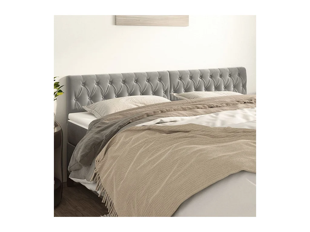 Cabeceros | Cabezal de cama | Mueble de cabecero 2 unidades de terciopelo gris claro 90x7x78/88 cm