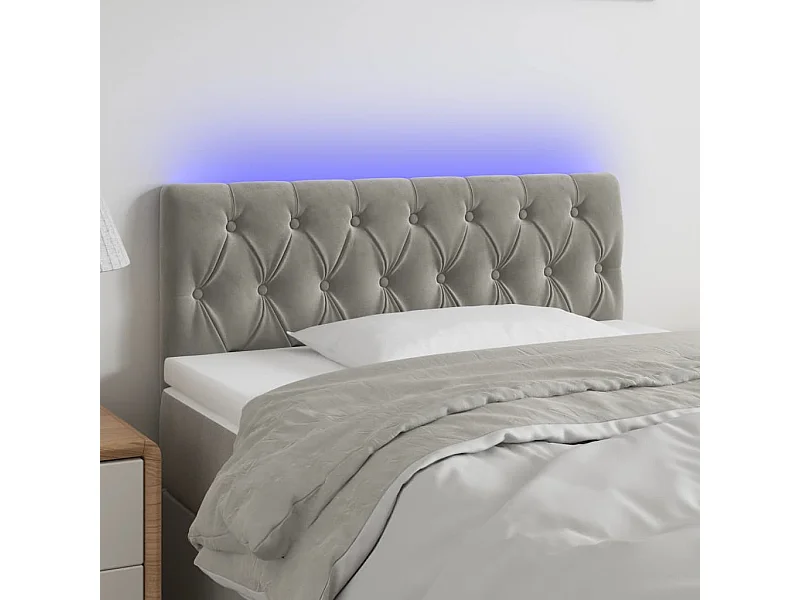 Cabecero | Cabezal de Cama | Mueble cabecero con LED de terciopelo gris claro 100x7x78/88 cm