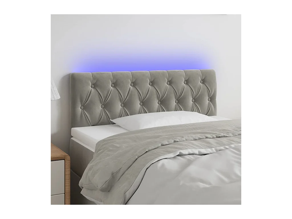 Cabecero | Cabezal de Cama | Mueble cabecero con LED de terciopelo gris claro 100x7x78/88 cm