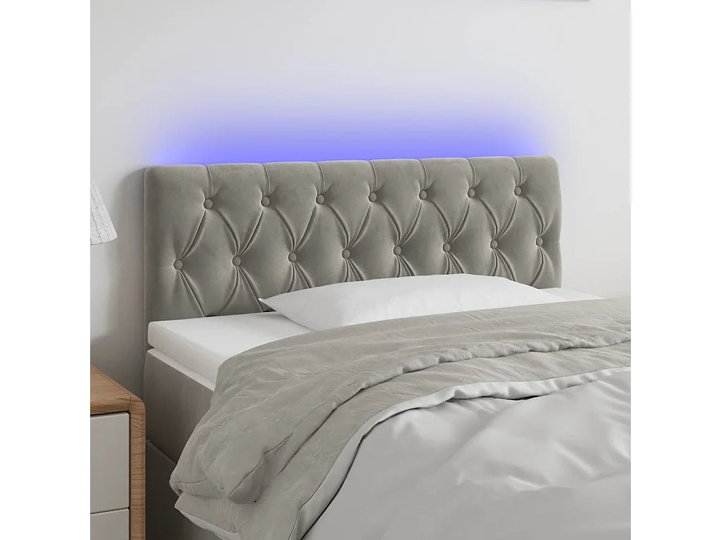 Tête de Lit | Panneau de tête pour lit Moderne à LED Gris clair 100x7x78/88 cm Velours