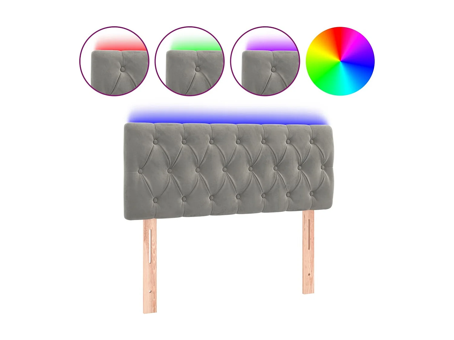 Tête de Lit | Panneau de tête pour lit Moderne à LED Gris clair 100x7x78/88 cm Velours