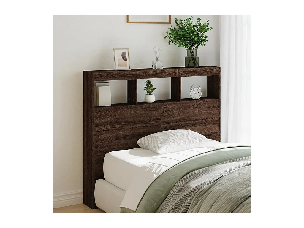 Tête de Lit avec rangement | Armoire de tête de lit avec LED chêne marron 120x17x102 cm