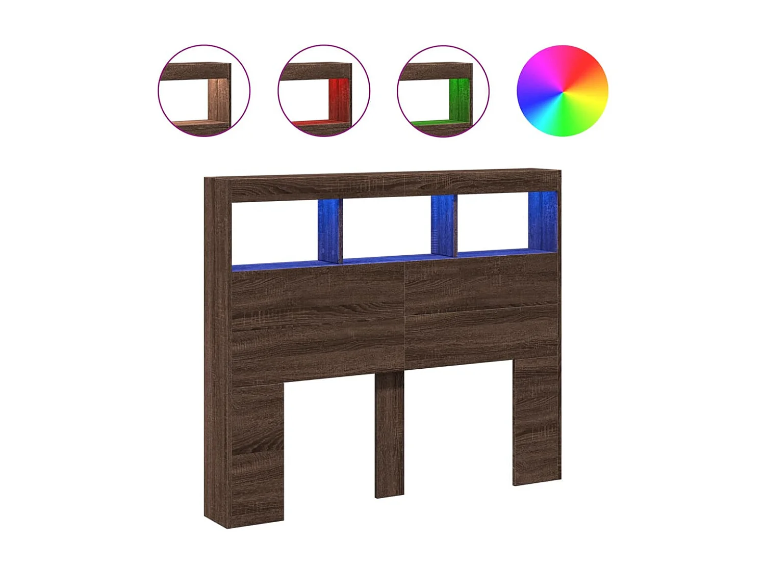 Tête de Lit avec rangement | Armoire de tête de lit avec LED chêne marron 120x17x102 cm