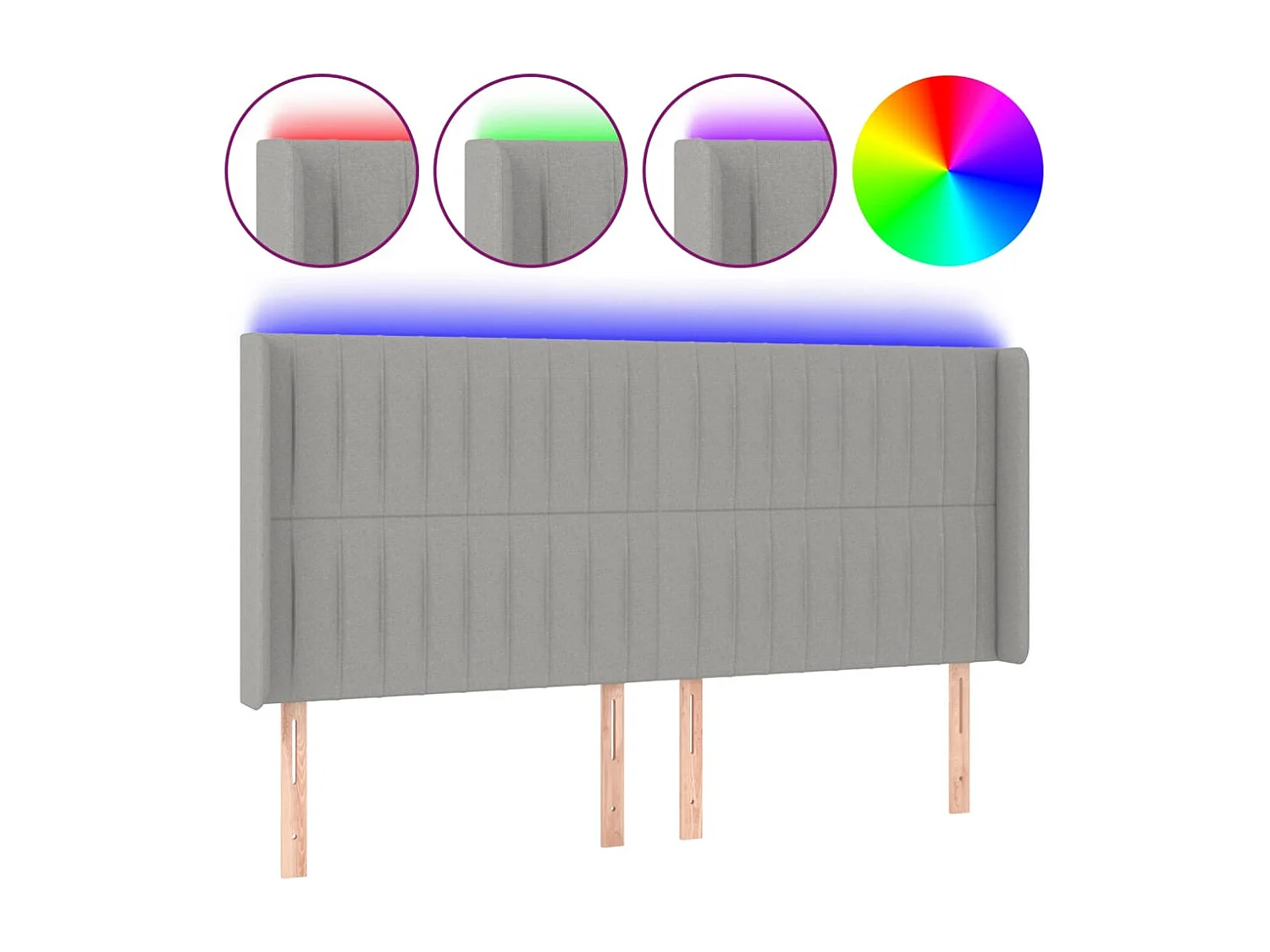 Tête de Lit | Panneau de tête pour lit Moderne à LED Gris clair 203x16x118/128 cm Tissu