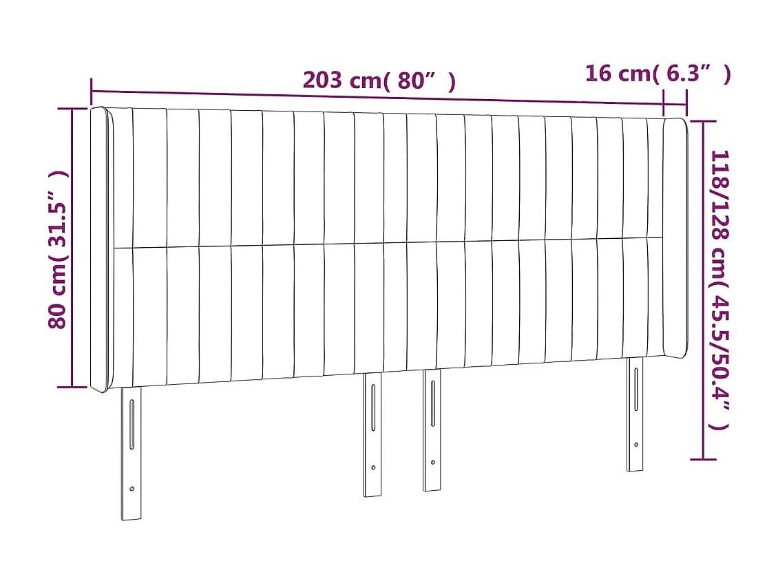 Tête de Lit | Panneau de tête pour lit Moderne à LED Gris clair 203x16x118/128 cm Tissu