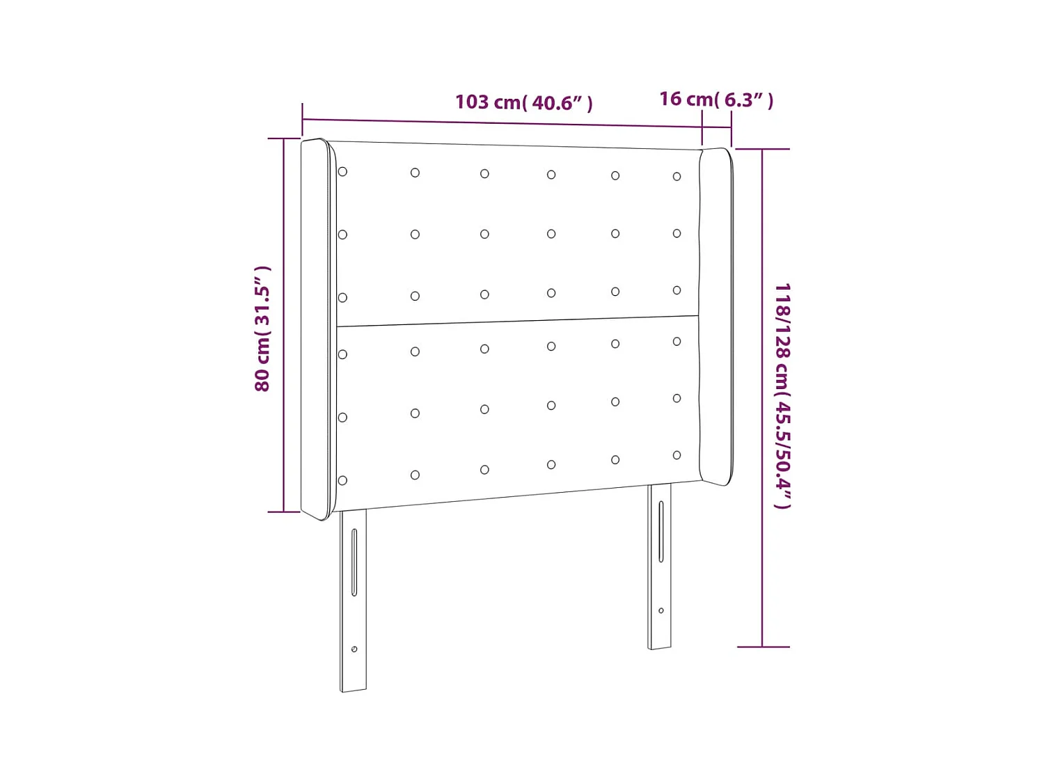 Cabecero | Cabezal de Cama | Mueble cabecero con LED de terciopelo negro 103x16x118/128 cm