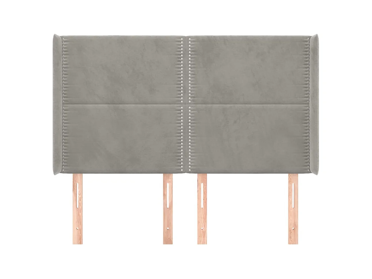 Cabecero | Cabezal de Cama | Mueble cabecero con orejas de terciopelo gris claro 147x16x118/128 cm