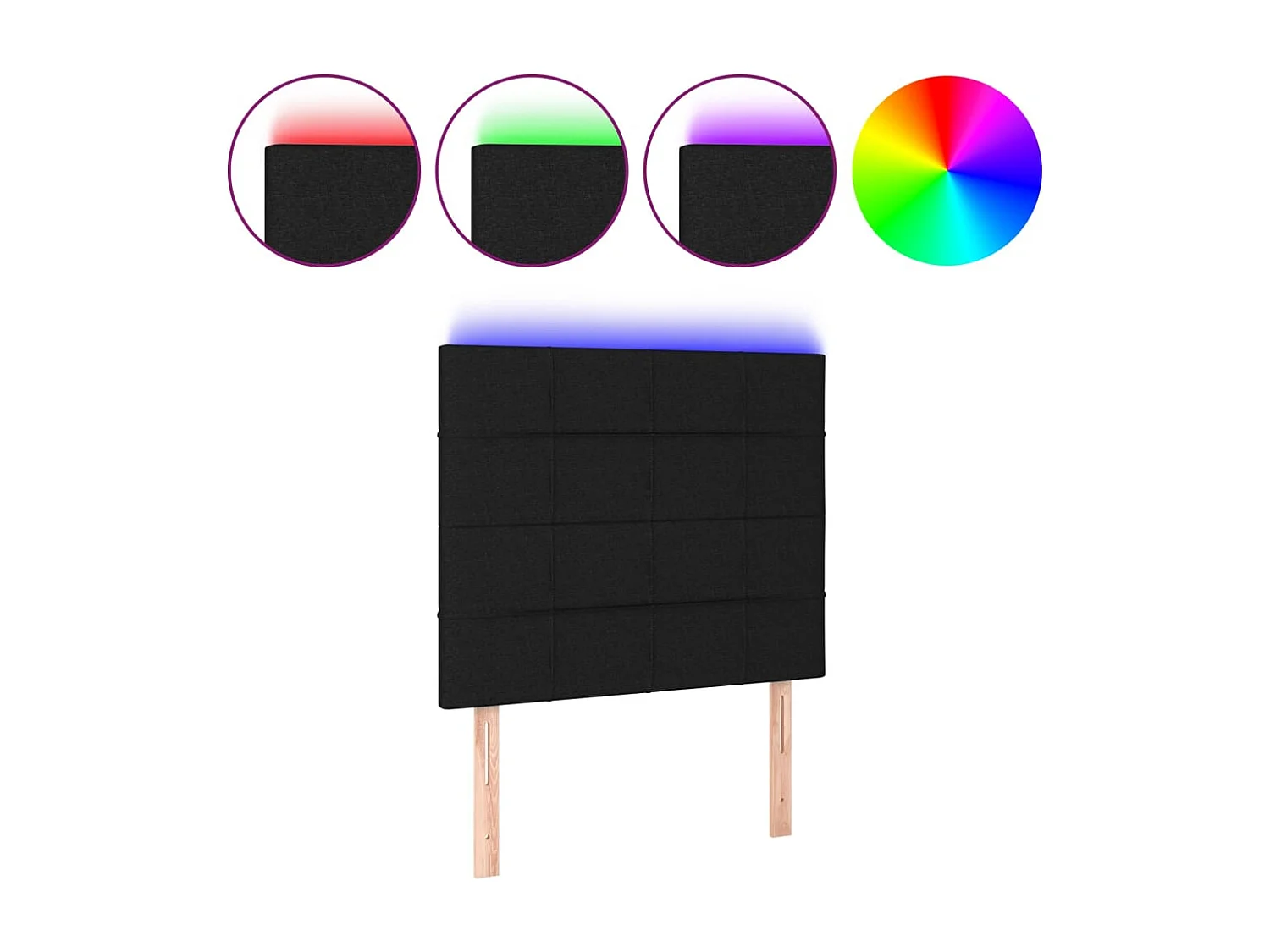 Tête de Lit | Panneau de tête pour lit Moderne à LED Noir 100x5x118/128 cm Tissu