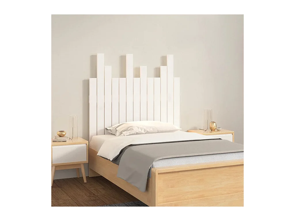 Cabecero de Cama | Cabezal de cama | Mueble de cabecero pared madera maciza pino blanco 82,5x3x80 cm