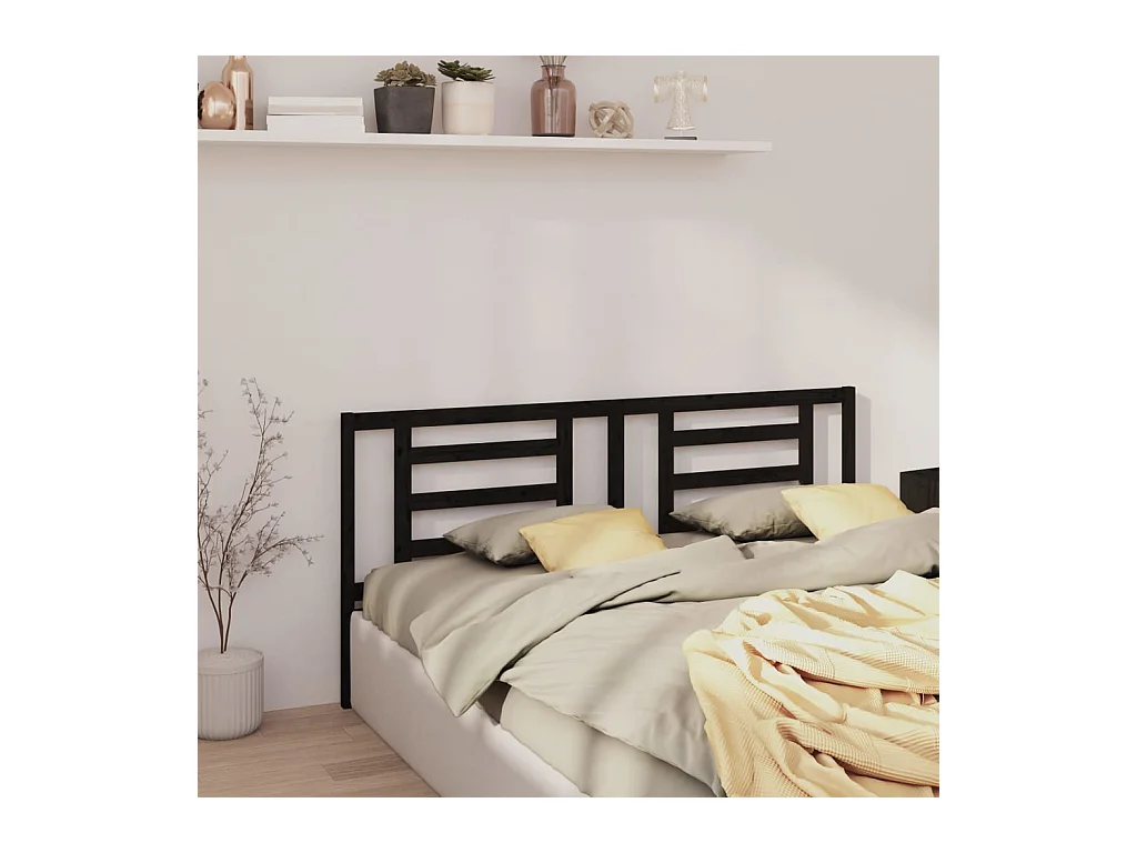 Cabecero de Cama | Cabezal de cama | Mueble de cabecero madera maciza de pino negro 206x4x100 cm