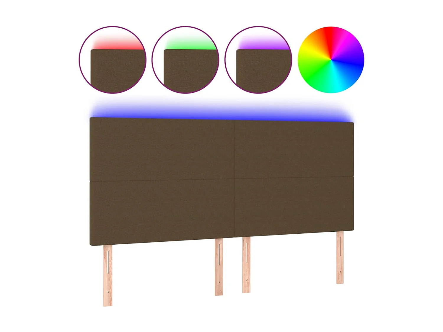 Tête de Lit | Panneau de tête pour lit Moderne à LED Marron foncé 180x5x118/128 cm Tissu