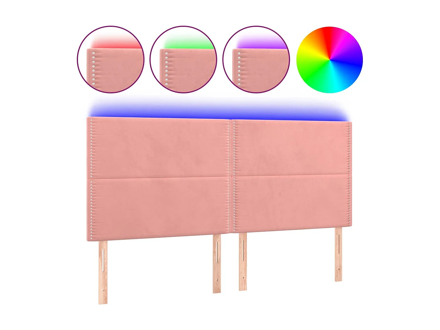 Tête de Lit | Panneau de tête pour lit Moderne à LED Rose 160x5x118/128 cm Velours