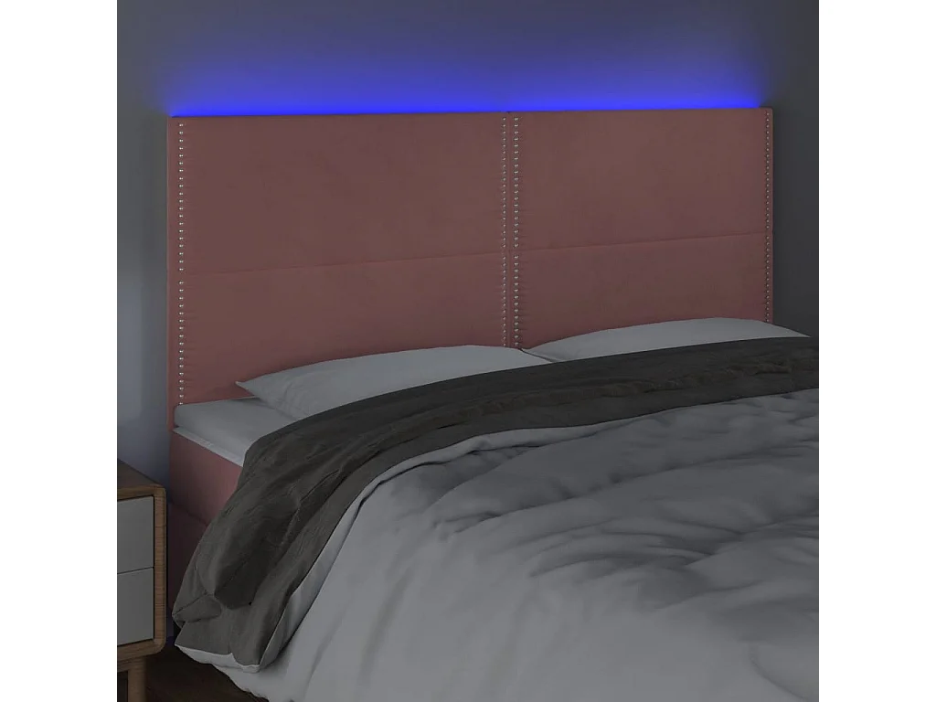 Tête de Lit | Panneau de tête pour lit Moderne à LED Rose 160x5x118/128 cm Velours