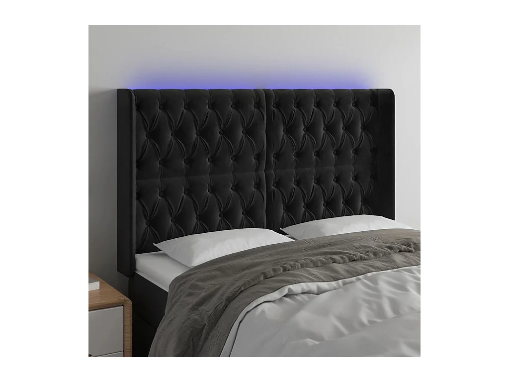 Tête de Lit | Panneau de tête pour lit Moderne à LED Noir 163x16x118/128 cm Velours
