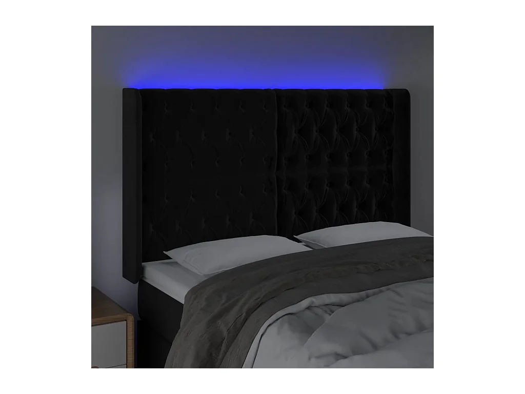 Tête de Lit | Panneau de tête pour lit Moderne à LED Noir 163x16x118/128 cm Velours