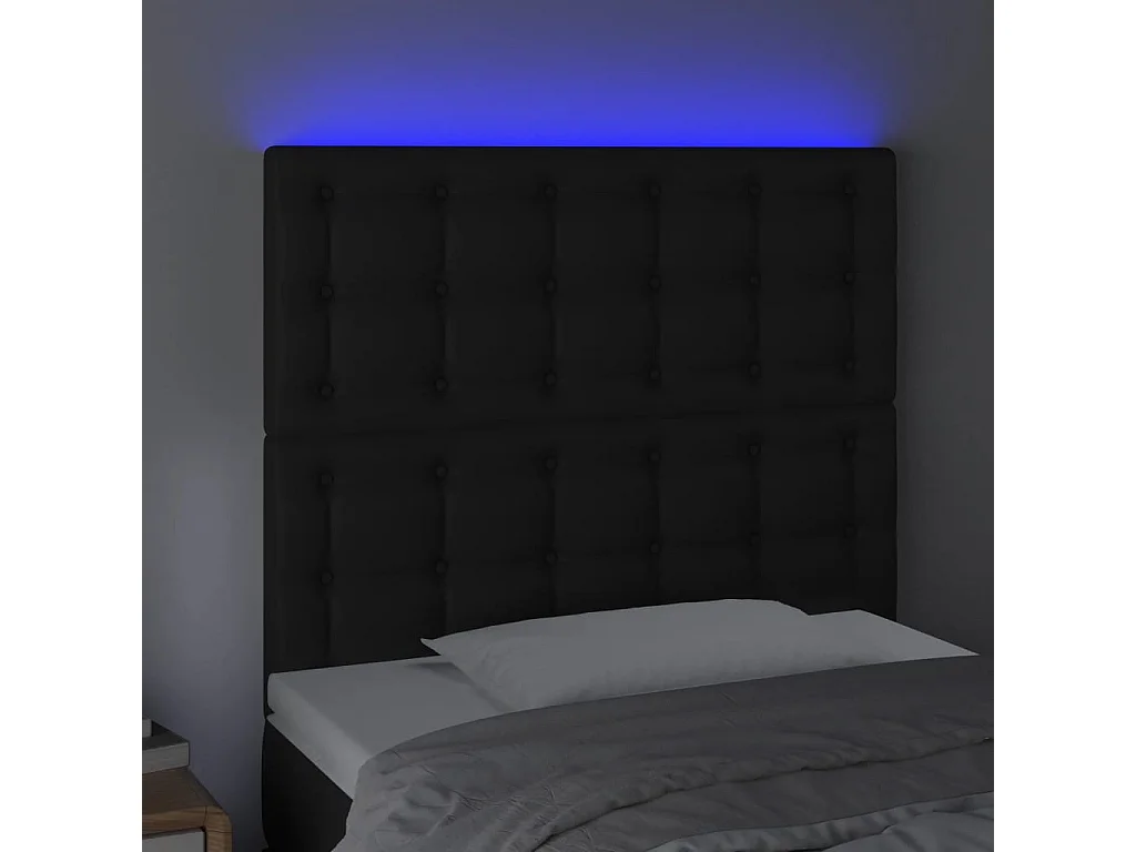 Cabecero | Cabezal de Cama | Mueble cabecero con luces LED cuero sintético negro 80x5x118/128 cm